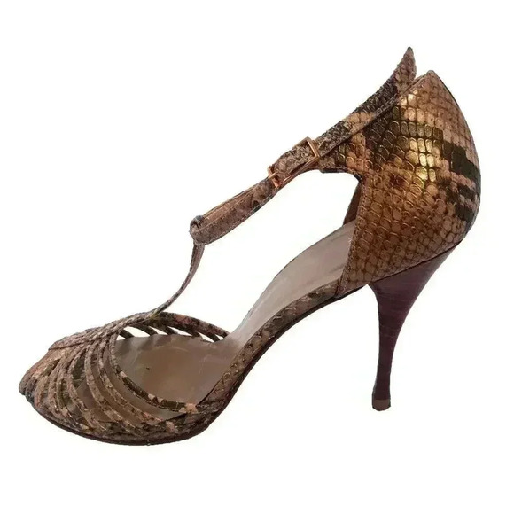 Stuart Weitzman y2k Snakeskin Python Print Stiletto Strappy Heel Pump Size 7.5 - Picture 1 of 16